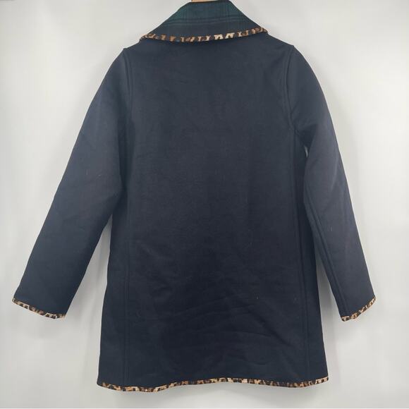 SOFT SURROUNDINGS Reversible Coat Size Small Plaid Leopard Black Wool Blend NWT - Picture 5 of 14